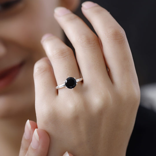 Schwarzer Turmalin Ring, 925 Silber ca. 2.06 ct