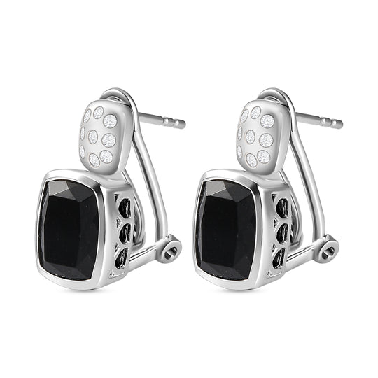 Schwarze Turmalin und weiße Zirkon Ohrringe, 925 Silber platiniert ca. 6.64 ct