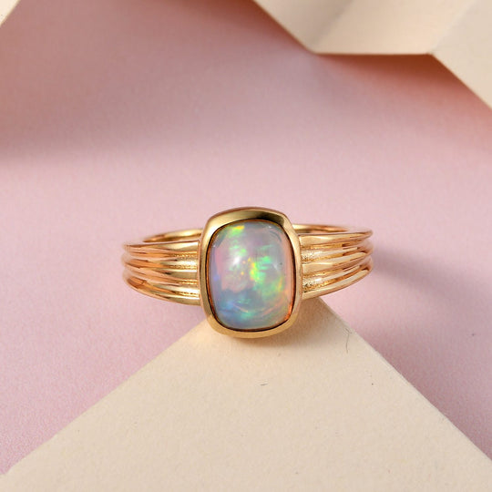 Natürlicher, äthiopischer Welo Opal Ring, 925 Silber vergoldet , ca. 1.50 ct