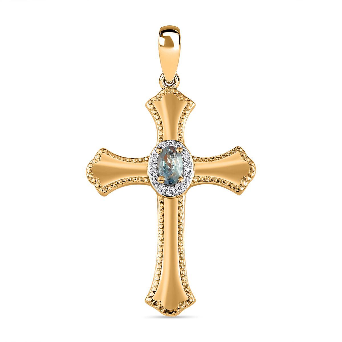 Alexandrit und weißer Zirkon Kreuz-Anhänger, 925 Silber Gelbgold Vermeil, ca. 0.36 ct