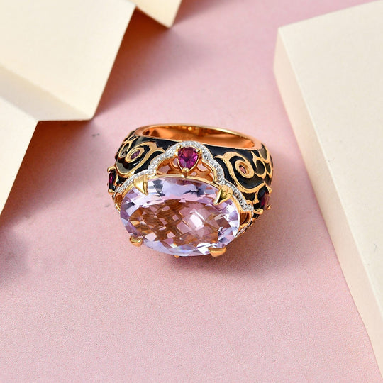 GP Royal Kollektion - Rose de France Amethyst und Rhodolith Granat Ring, 925 Silber Gelbgold Vermeil ca. 12.20 ct