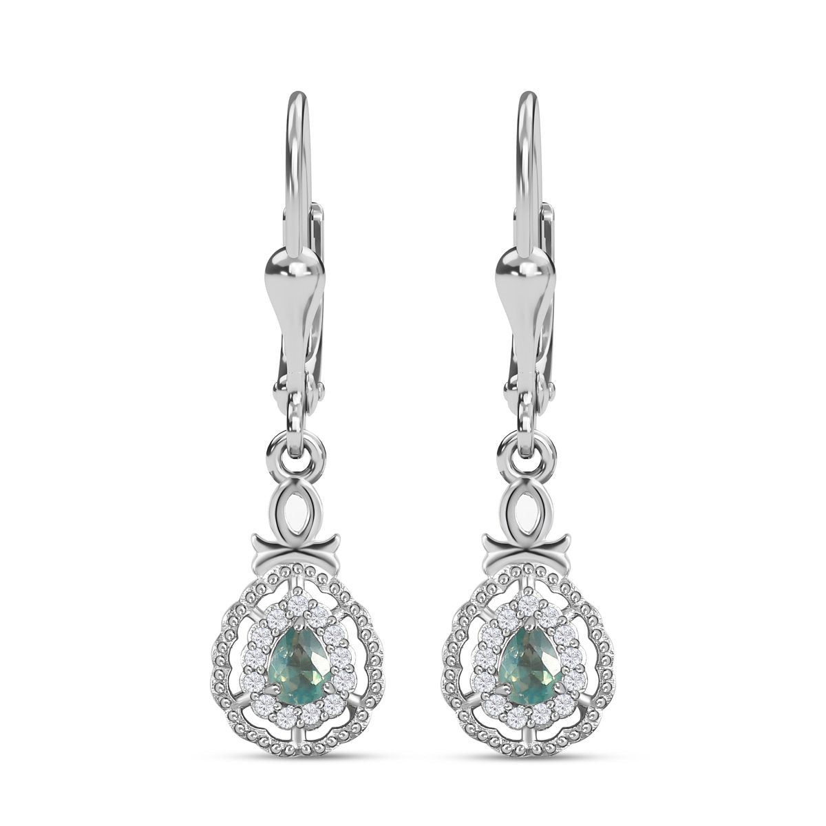 Alexandrit und weiße Zirkon Ohrringe, 925 Silber platiniert ca. 0.54 ct