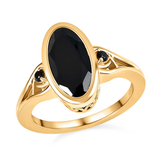 Schwarzer Spinell Ring, 925 Silber vergoldet ca. 4.12 ct