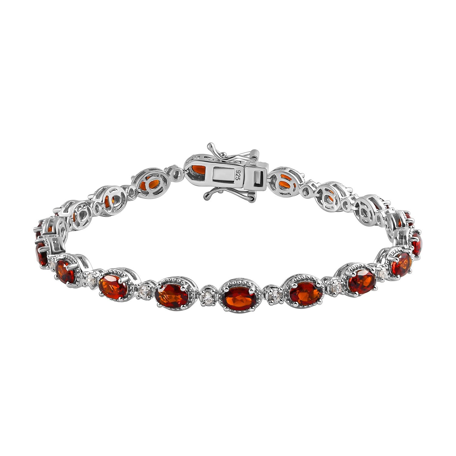 Kirsch Citrin und weißes Zirkon Armband, ca. 20 cm, 925 Silber platiniert ca. 8,08 ct