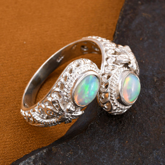 Royal Bali - Natürlicher, äthiopischer Welo Opal Ring, 925 Silber ca. 1,20 ct