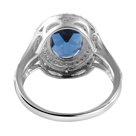 London Blau Topas und weißer Zirkon Ring, 925 Silber rhodiniert ca. 5.06 ct