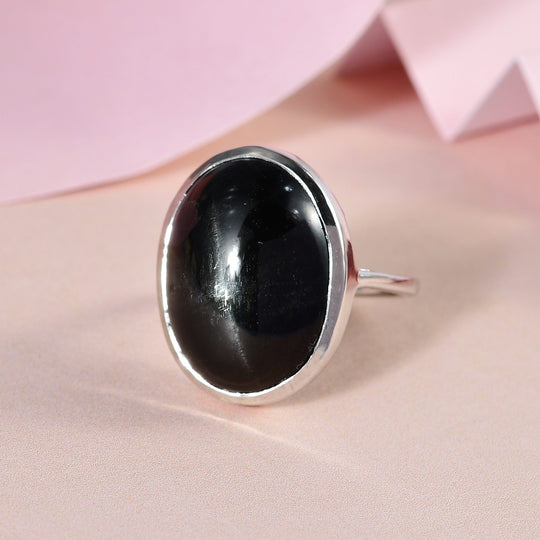 Schwarzer Stern Diopsid-Ring, 925 Silber platiniert ca. 24.05 ct