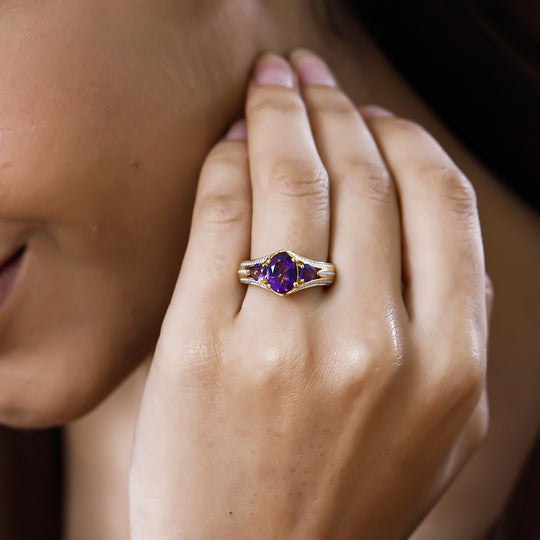 GP Spezial Kollektion - Lusaka Amethyst Ring, 925 Silber Gelbgold Vermeil ca. 2.23 ct