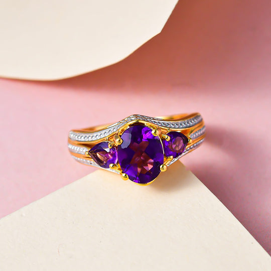 GP Spezial Kollektion - Lusaka Amethyst Ring, 925 Silber Gelbgold Vermeil ca. 2.23 ct