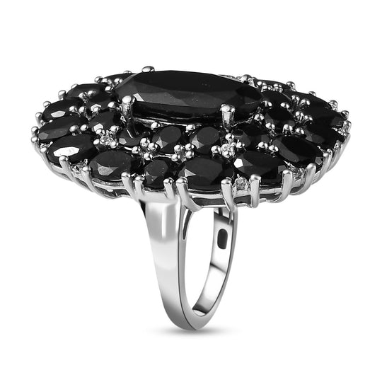 Schwarzer Turmalin Ring, 925 Silber platiniert ca. 14.92 ct