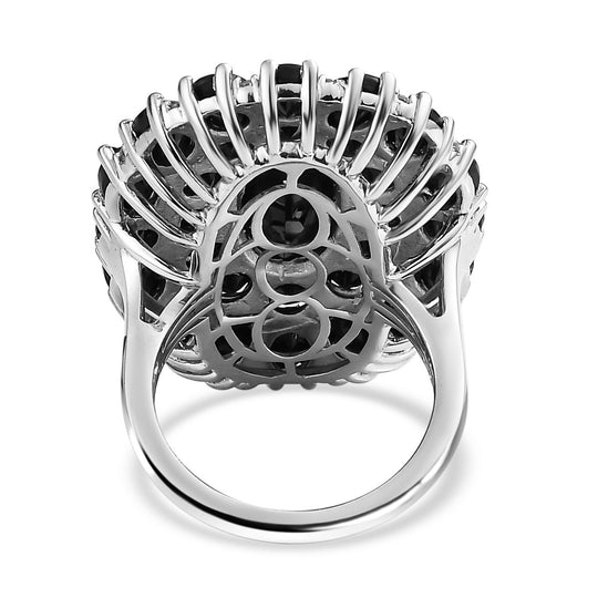 Schwarzer Turmalin Ring, 925 Silber platiniert ca. 14.92 ct