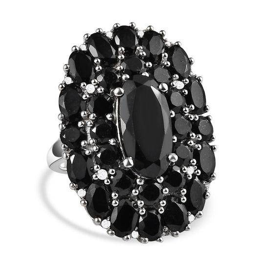 Schwarzer Turmalin Ring, 925 Silber platiniert ca. 14.92 ct