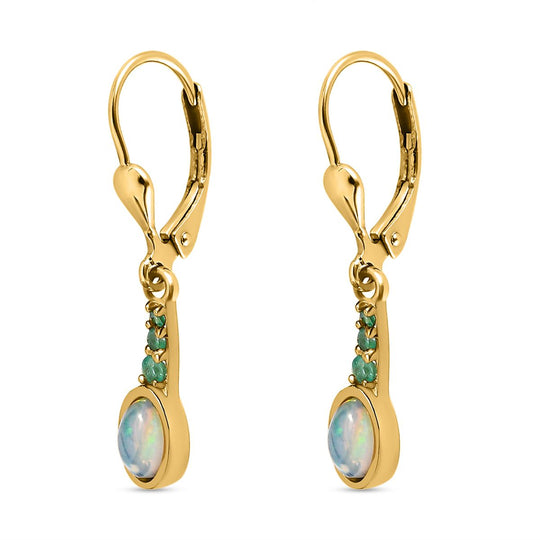 Natürliche, äthiopische Welo Opal, Kagem Sambische Smaragd-Ohrringe, 925 Silber vergoldet ca. 0.99 ct
