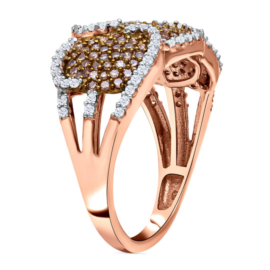 Natürlicher Champagner Diamant Ring, 925 Silber Roségold Vermeil (Größe 21.00) ca. 1.00 ct