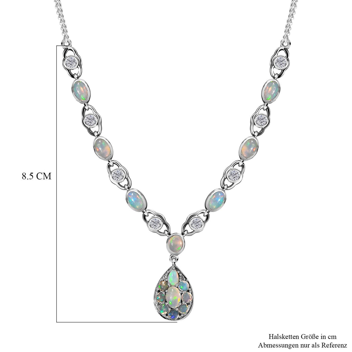 Natürlicher, äthiopischer Welo Opal Halskette ca. 45 cm 925 Silber platiniert ca. 4.35 ct