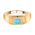 Natürlicher, äthiopischer Welo Opal, weißer Zirkon Ring, 925 Silber vergoldet (Größe 18.00) ca. 0.54 ct
