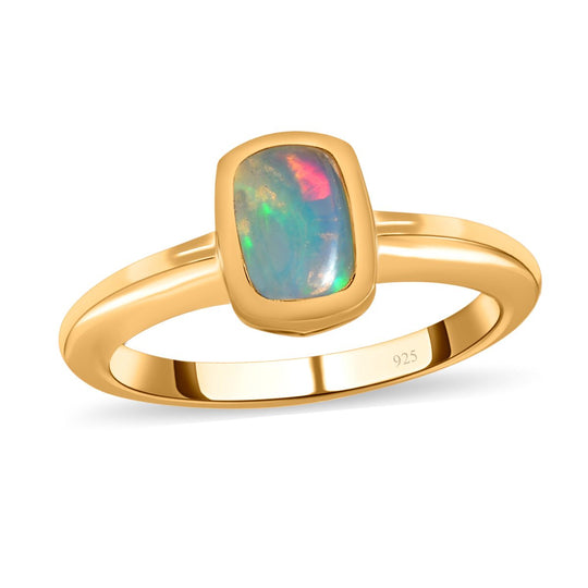 Natürlicher, äthiopischer Welo Opal Ring, 925 Silber vergoldet, , ca. 0.64 ct