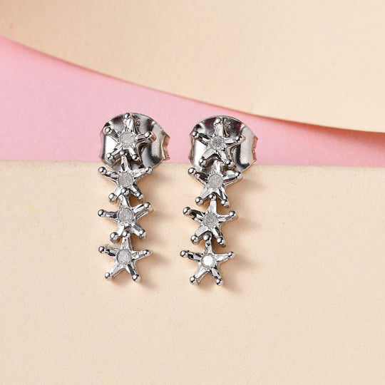 Weiße Diamant Ohrringe, 925 Silber platiniert ca. 0.05 ct
