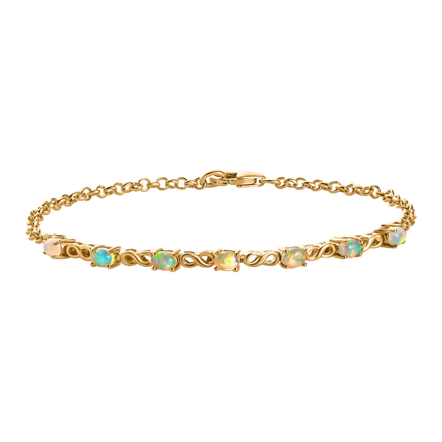 Natürliches, äthiopisches Welo Opal Armband, ca. 19 cm, 925 Silber vergoldet, ca. 0.81 ct