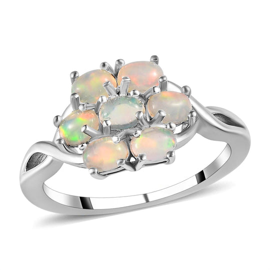 Natürlicher, äthiopischer Welo Opal Ring, 925 Silber platiniert ca. 0.84 ct