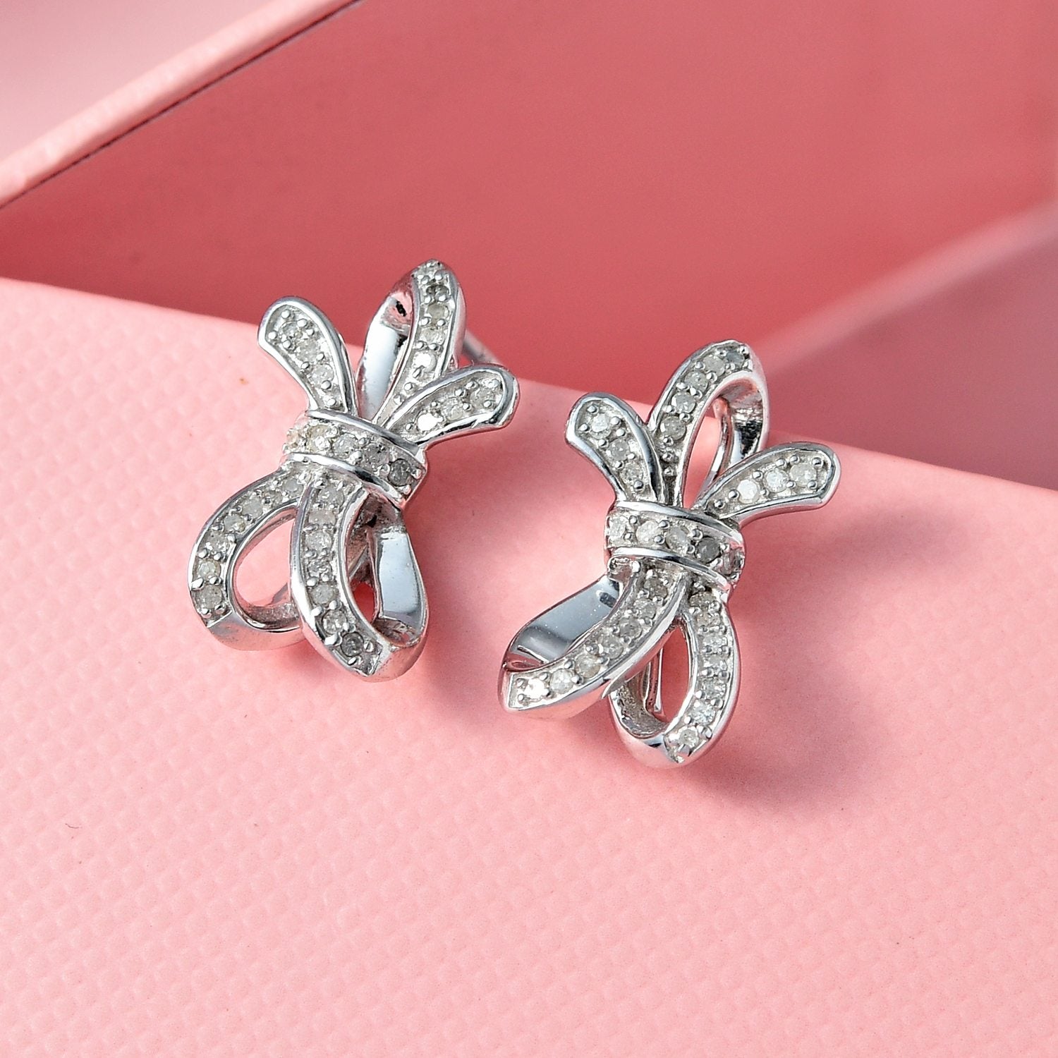 GP Amore Ribbon Kollektion - weiße Diamant Ohrringe, 925 Silber platiniert ca. 0.34 ct