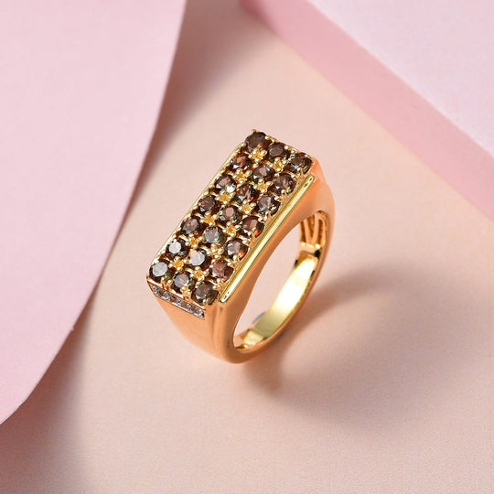 Natürlicher Jenipapo Andalusit und weißer Zirkon Ring, 925 Silber Gelbgold Vermeil ca. 2.01 ct