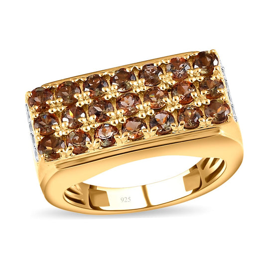 Natürlicher Jenipapo Andalusit und weißer Zirkon Ring, 925 Silber Gelbgold Vermeil ca. 2.01 ct