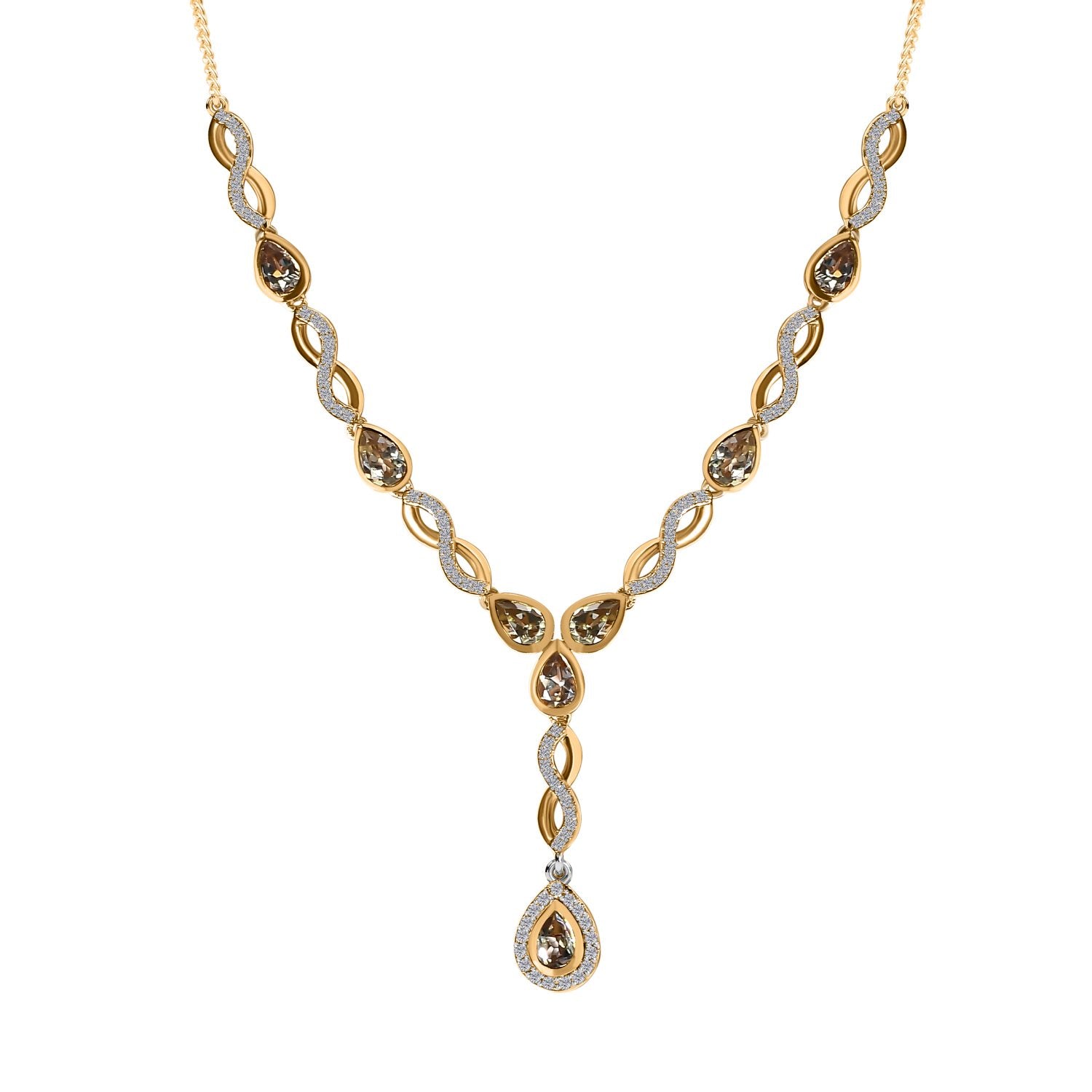 AAA Turkizit, weißes Zirkon Collier, ca. 45 cm, 925 Silber Gelbgold Vermeil ca. 4.57 ct