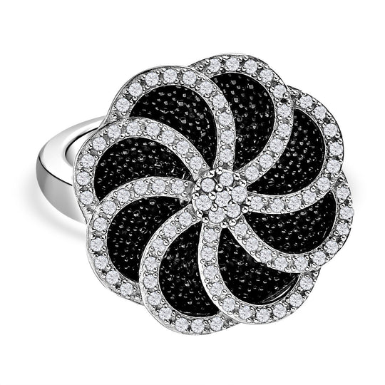 GP Italienische Garten Kollektion - weißer Diamant und Kanchanaburi blauer Saphir Ring, 925 Silber platiniert (Größe 21.00) ca. 0.50 ct