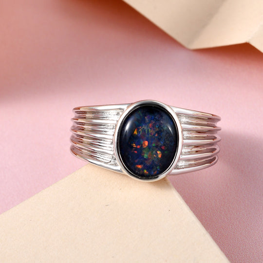 Boulder Opal Triplette Ring, 925 Silber platiniert ca. 3.00 ct