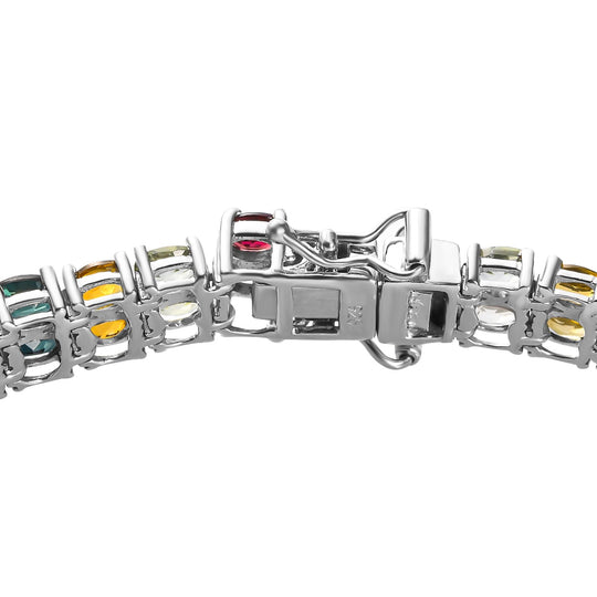 Natürliches mehrfarbiges-Turmalin Armband, ca. 19 cm, 925 Silber platiniert ca. 15.48 ct