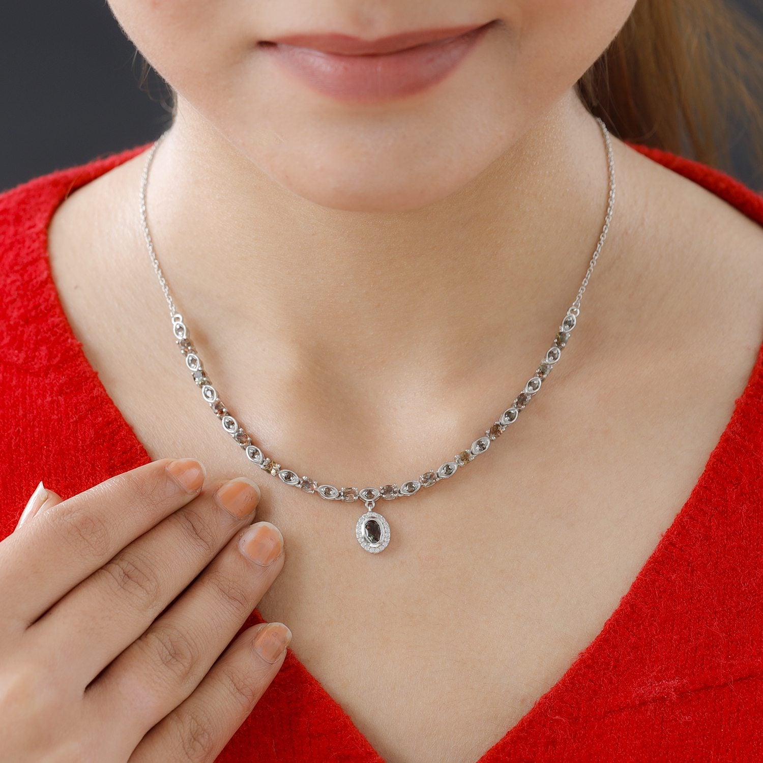 Natürlicher Jenipapo Andalusit Halskette, ca. 45 cm, 925 Silber platiniert, ca. 3.52 ct