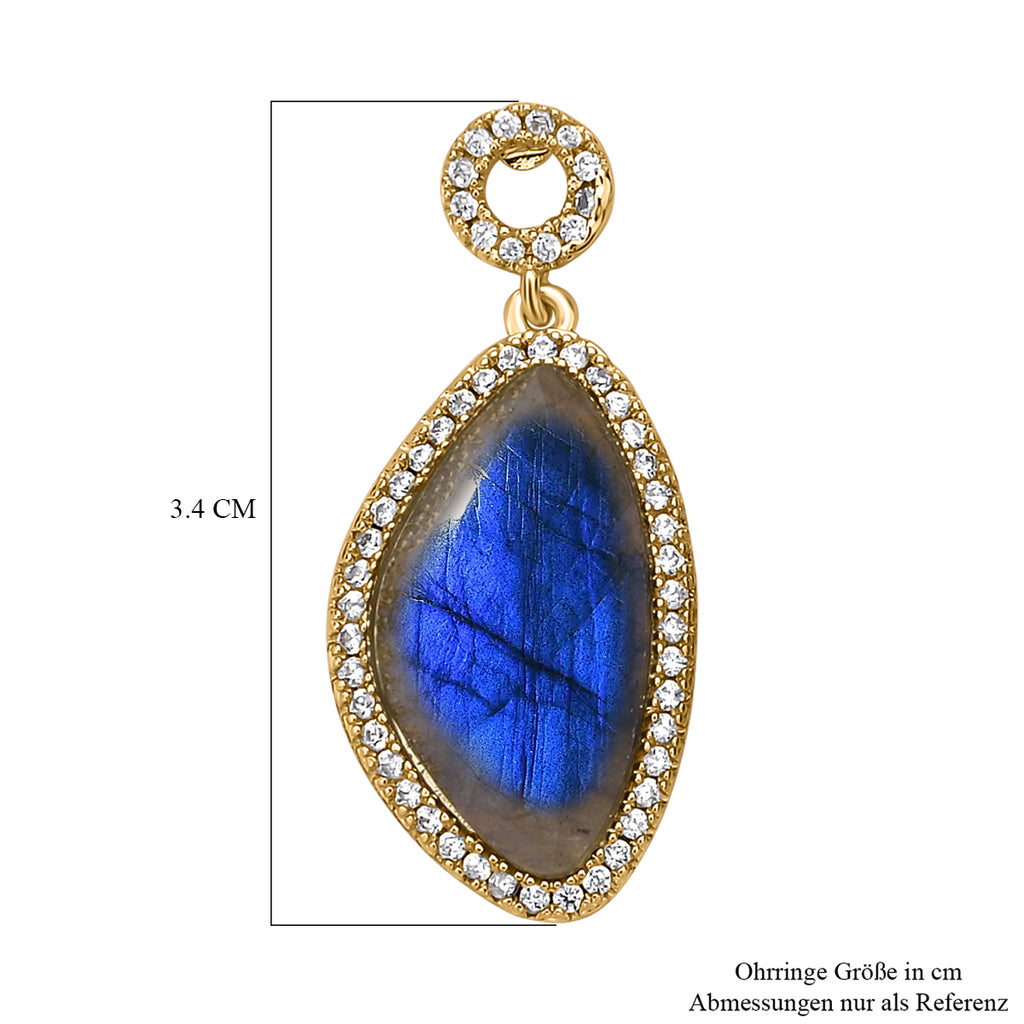 Labradorit Halo, weiße Zirkonia Ohrringe, ca. 13.00 ct