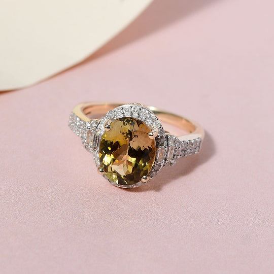 LUXORO AA Natürlicher goldener Tansanit, Weißer Diamant Ring 585 Gold (Größe 19.00)   (4-5 Werktage Lieferzeit) ca. 3.28 ct