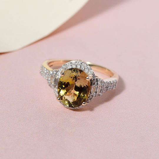 LUXORO AA Natürlicher goldener Tansanit, Weißer Diamant Ring 585 Gold (Größe 17.00)   (4-5 Werktage Lieferzeit) ca. 2.86 ct