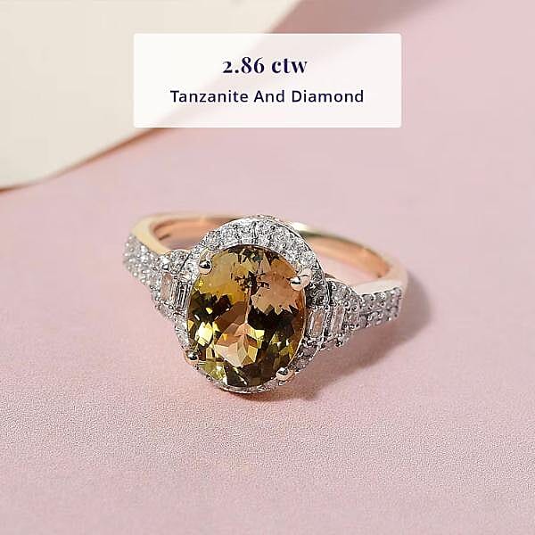 LUXORO AA Natürlicher goldener Tansanit, Weißer Diamant Ring 585 Gold (Größe 17.00)   (4-5 Werktage Lieferzeit) ca. 2.86 ct