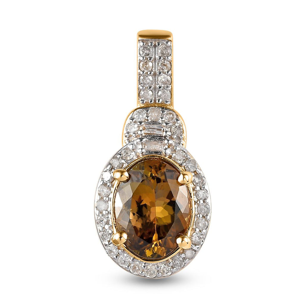 LUXORO AA Natürlicher goldener Tansanit, Weißer Diamant Anhänger 585 Gold (4-5 Werktage Lieferzeit) ca. 2.20 ct