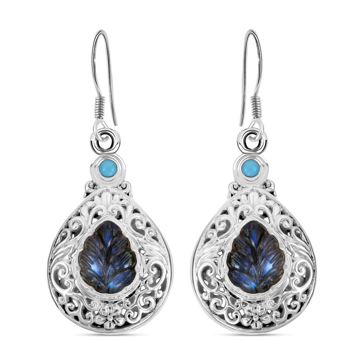Royal Bali -  Labradorit, Sleeping Beauty Türkis Ohrringe 925 Silber ca. 10,44 ct