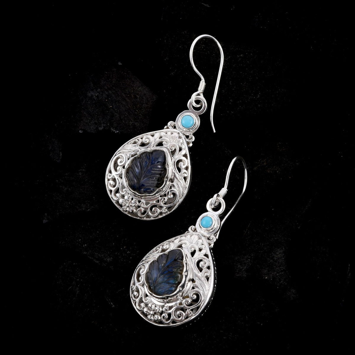 Royal Bali -  Labradorit, Sleeping Beauty Türkis Ohrringe 925 Silber ca. 10,44 ct