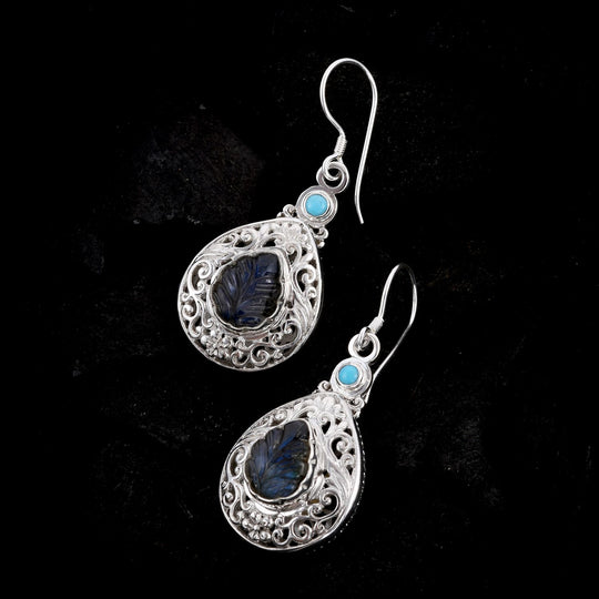 Royal Bali -  Labradorit, Sleeping Beauty Türkis Ohrringe 925 Silber ca. 10,44 ct