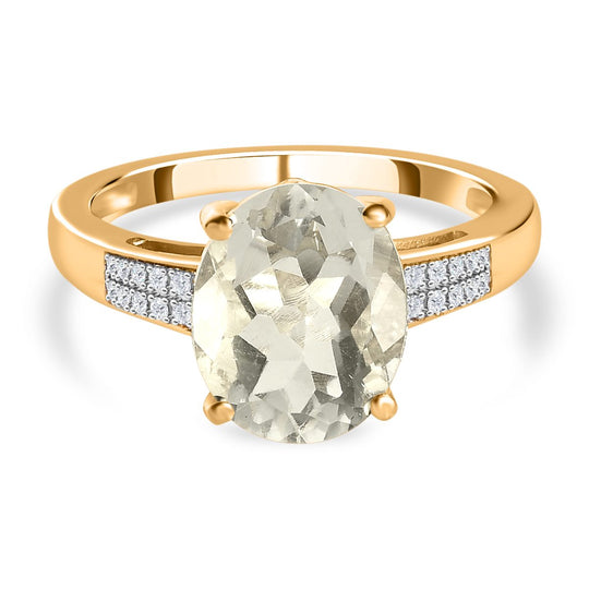 Mexikanischer natürlicher Hyalit Opal und Moissanit Ring, 925 Silber Gelbgold Vermeil (Größe 20.00) ca. 2.73 ct