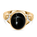Schwarz Stein Diopsid, Weißer Zirkon Ring 925 Silber vergoldet (Größe 17.00) ca. 7,05 ct