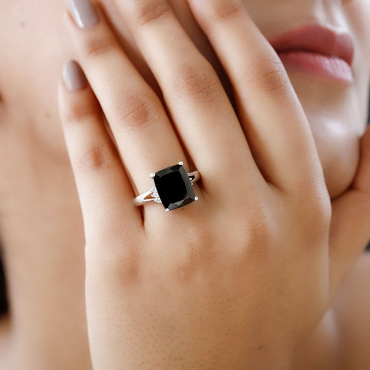Elite Shungit, Weißer Zirkon Ring 925 Silber platiniert ca. 3,51 ct