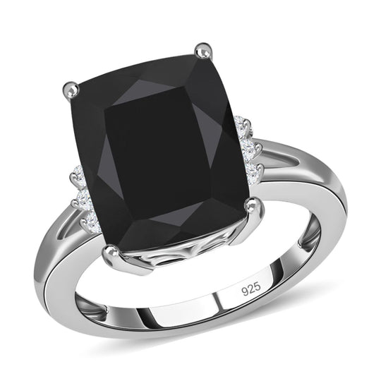 Elite Shungit, Weißer Zirkon Ring 925 Silber platiniert ca. 3,51 ct
