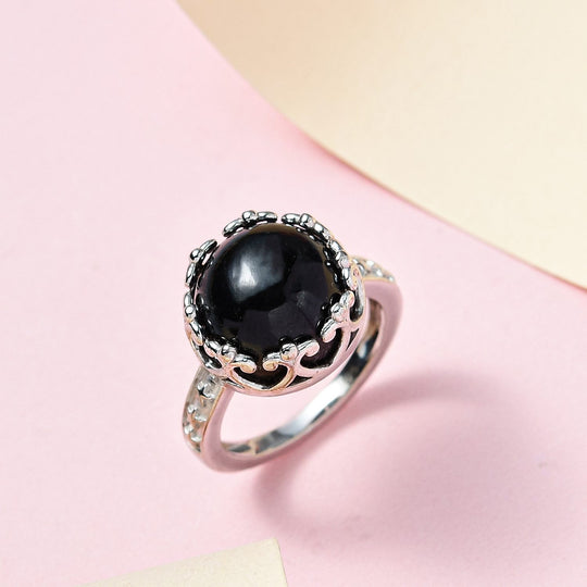 Schwarzer Stern Diopsid-Ring, 925 Silber platiniert ca. 9.99 ct