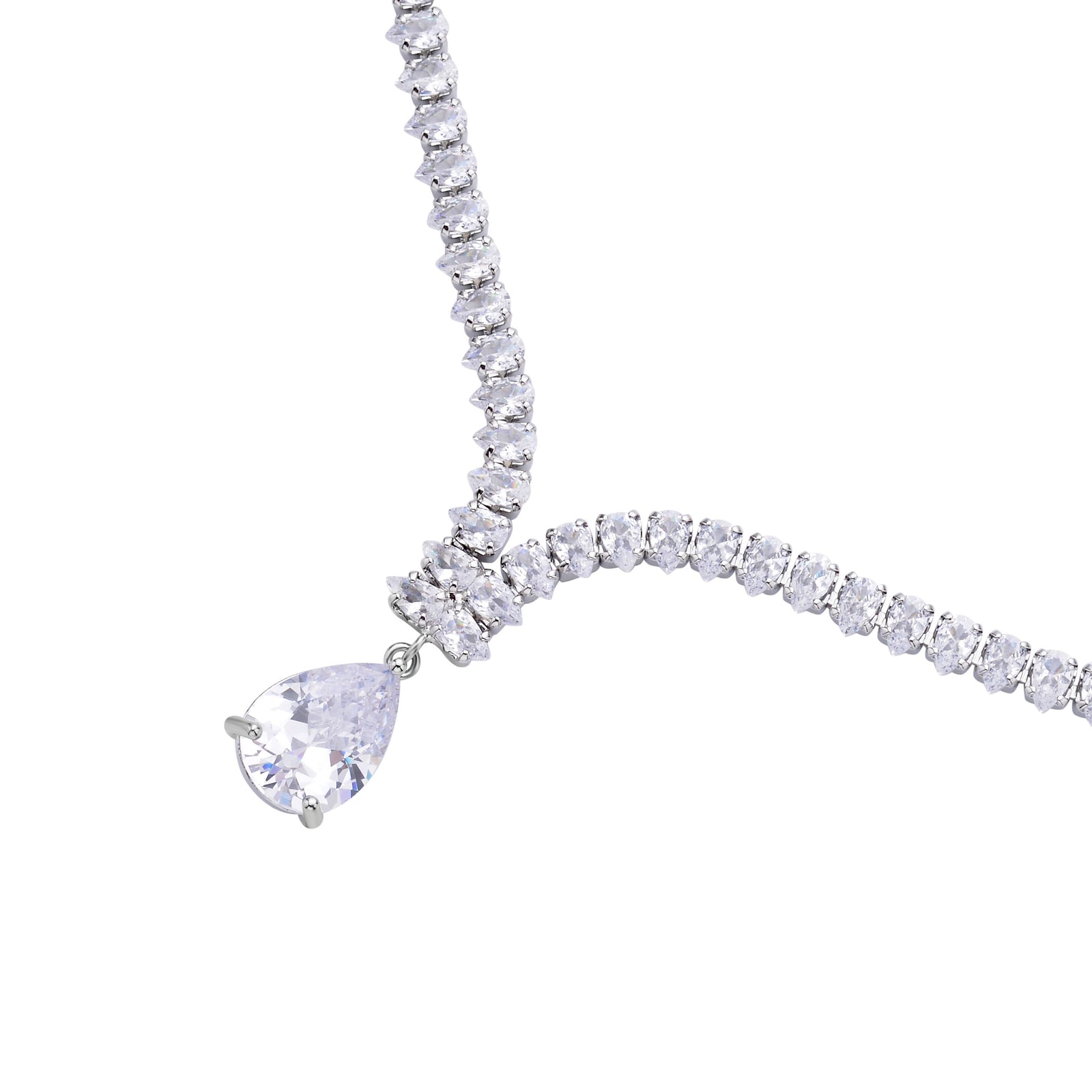 Weißes Zirkonia-Mosaik Collier, ca. 50 cm, Messing