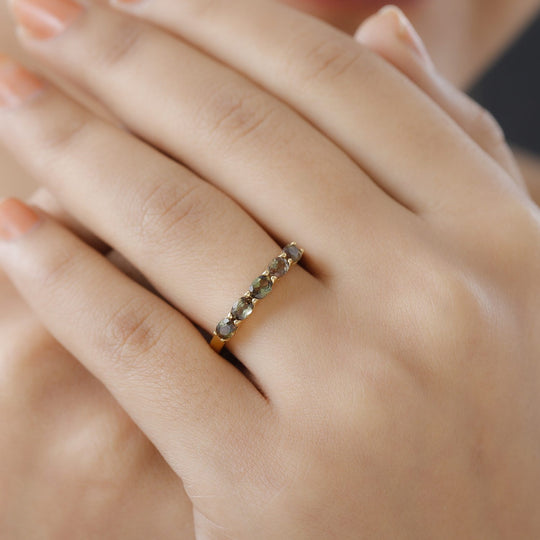 Natürlicher Jenipapo Andalusit Ring, 925 Silber vergoldet ca. 0.91 ct