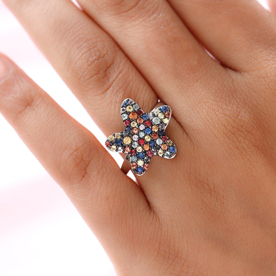 Mehrfarbiger Saphir-Ring, 925 Silber platiniert ca. 1,38 ct