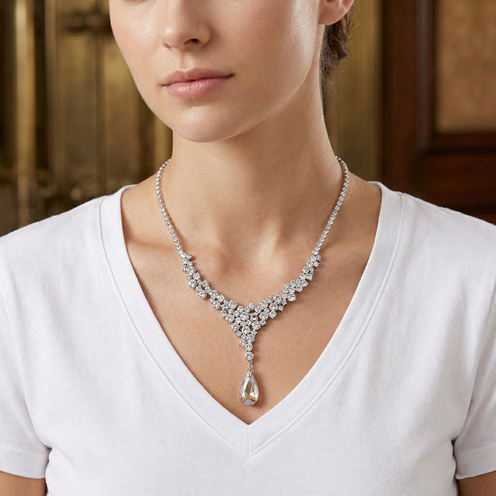 Klassische charmante Champagner und Weiß Kristall Collier, ca. 50 cm