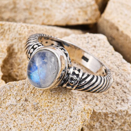 Regenbogen Mondstein Ring, 925 Silber,, ca. 2.25 ct